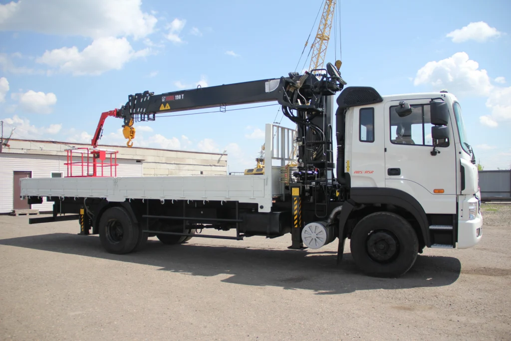 truck crane standing on a construction site of bridge